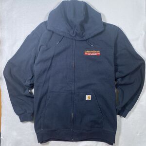 Carhartt Mens Large Navy Blue Zip Up Hoodie Workwear Jacket Embroidered Electric